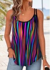 Multi Color Tummy Coverage Striped Strappy Tank Top | thumb picture 
