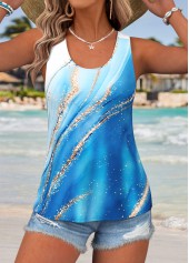 Light Blue Curved Hem Ombre Sleeveless Tank Top
