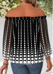Black Frill Polka Dot Long Sleeve Off Shoulder Blouse | thumb picture 