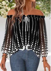 Black Frill Polka Dot Long Sleeve Off Shoulder Blouse | thumb picture 