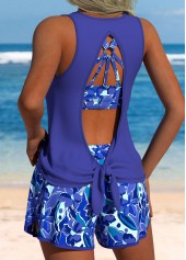 Tummy Coverage Mid Waisted Tropical Plants Print Tankini Set