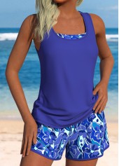 Tummy Coverage Mid Waisted Tropical Plants Print Tankini Set | thumb picture 