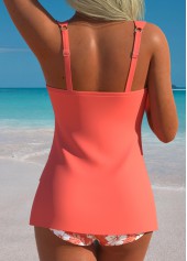 Tummy Coverage Mid Waisted Leaf Print Coral Tankini Set | thumb picture 