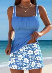 Wrap Mid Waisted Floral Print Dusty Blue Tankini Set