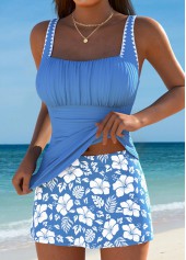 Wrap Mid Waisted Floral Print Dusty Blue Tankini Set | thumb picture 