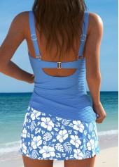 Wrap Mid Waisted Floral Print Dusty Blue Tankini Set | thumb picture 