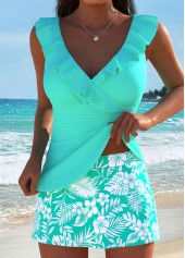 Tummy Coverage Mint Green Tropical Plants Print Tankini Set | thumb picture 