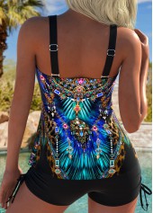 Tummy Coverage Mid Waisted Tribal Print Black Tankini Set | thumb picture 