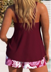 Tummy Coverage Wine Red Floral Print Tankini Set | thumb picture 