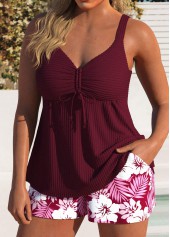 Tummy Coverage Wine Red Floral Print Tankini Set | thumb picture 