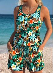 Tummy Coverage Floral Print Turquoise One Piece Swimwear | thumb picture 