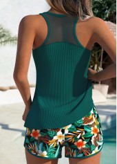 Tummy Coverage Mid Waisted Floral Print Turquoise Tankini Set | thumb picture 