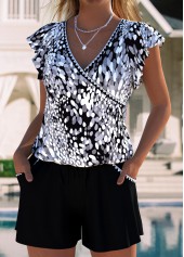 Tummy Coverage Graffiti Print Black One Piece Swimwear | thumb picture 