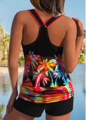 Tummy Coverage Mid Waisted Tropical Plants Print Tankini Set | thumb picture 
