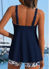 Tummy Coverage Mid Waisted Plants Print Navy Tankini Set | thumb picture 