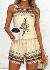 Light Camel Tribal Print Sleeveless Round Neck Tank Top | thumb picture 