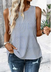 Blue Tummy Coverage Striped Sleeveless Round Neck Tank Top | thumb picture 