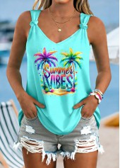 Cyan Tie Tropical Plants Print Strappy Tank Top | thumb picture 