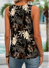 Black Tummy Coverage Leaf Print Sleeveless Tank Top | thumb picture 
