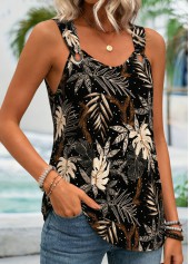Black Tummy Coverage Leaf Print Sleeveless Tank Top | thumb picture 