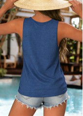 Blue Curved Hem Letter Print Sleeveless Tank Top | thumb picture 