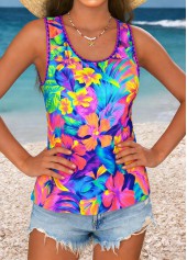 Multi Color Curved Hem Floral Print Sleeveless Tank Top | thumb picture 