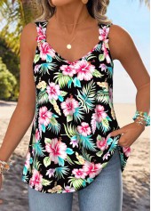 Multi Color Tummy Coverage Floral Print Strappy Tank Top