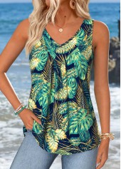 Green Tummy Coverage Floral Print Sleeveless Tank Top