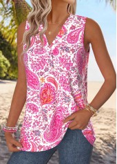 Pink Tummy Coverage Paisley Print Sleeveless Tank Top | thumb picture 