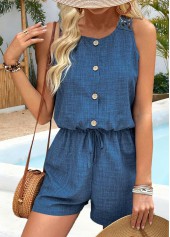 Denim Blue Short Sleeveless Round Neck Wide Leg Romper | thumb picture 