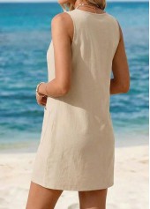 Beige Patch Pocket Short Sleeveless Round Neck Dress | thumb picture 