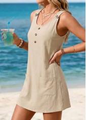 Beige Patch Pocket Short Sleeveless Round Neck Dress | thumb picture 