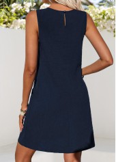 Navy Double Side Pockets Short Sleeveless Round Neck Dress | thumb picture 