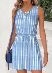 Light Blue Tummy Coverage Striped Short Sleeveless Dress | thumb picture 