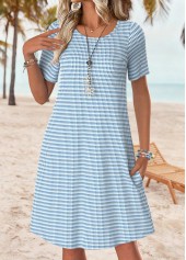 Light Blue Tummy Coverage Geometric Print Short Sleeve Dress | thumb picture 