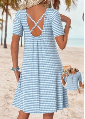 Light Blue Tummy Coverage Geometric Print Short Sleeve Dress