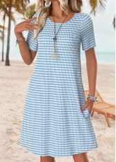 Light Blue Tummy Coverage Geometric Print Short Sleeve Dress | thumb picture 