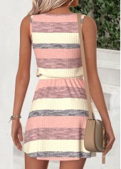 Multi Color Tummy Coverage Striped Short Sleeveless Dress | thumb picture 