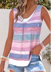 Pink Tummy Coverage Striped Sleeveless Scoop Neck Tank Top | thumb picture 