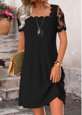 Black Tummy Coverage Short Square Neck Dress