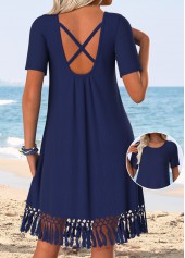 Royal Blue Tummy Coverage Short Sleeve Round Neck Dress