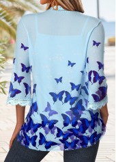 Light Blue Patchwork Butterfly Print Half Sleeve Topper | thumb picture 