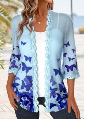 Light Blue Patchwork Butterfly Print Half Sleeve Topper | thumb picture 