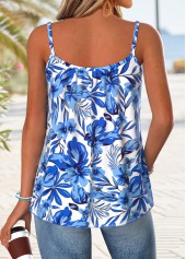 Blue Patchwork Floral Print Strappy Round Neck Tank Top | thumb picture 