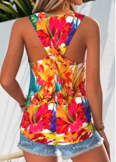 Multi Color Tropical Plants Print Sleeveless Tank Top