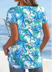 Sky Blue Tummy Coverage Leaf Print T Shirt | thumb picture 