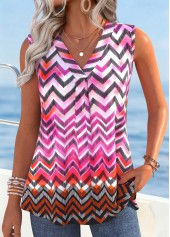 Hot Pink Tummy Coverage Geometric Print Sleeveless Tank Top