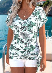 Sage Green Tummy Coverage Leaf Print T Shirt | thumb picture 