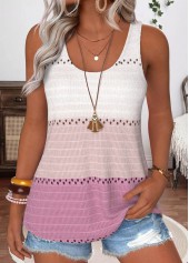 Light Pink Tummy Coverage Multi Stripe Print Tank Top