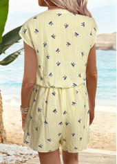 Light Yellow Tummy Coverage Striped Short V Neck Romper | thumb picture 